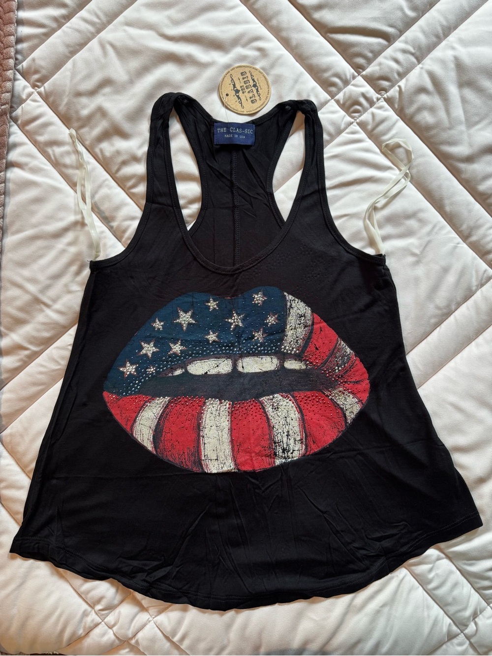 Beaded American Flag Lips Tank Top
